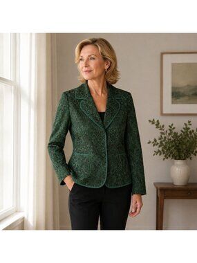 Liz Claiborne Women's Size 8 Green Paisley Blazer Jacket 2 Button Short